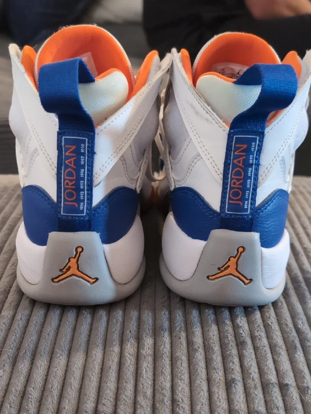 Jordan Kids White, Blue & Orange High-Top Sneakers